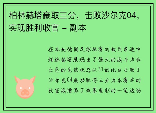 柏林赫塔豪取三分，击败沙尔克04，实现胜利收官 - 副本