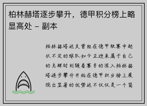 柏林赫塔逐步攀升，德甲积分榜上略显高处 - 副本
